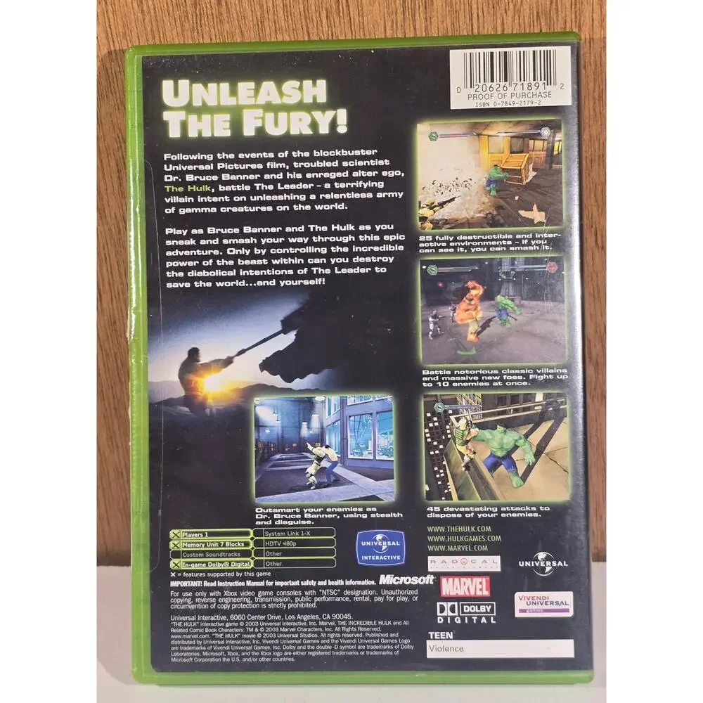 Hulk Original Xbox Game Complete CIB Marvel Universal Interactive